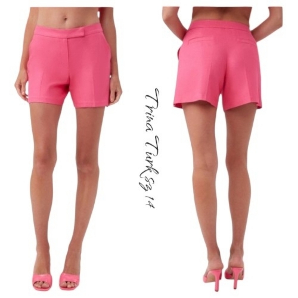 NWT Trina Turk Hermosa Pink Twill Shorts High Waist Flat Front Tailored Sz 14